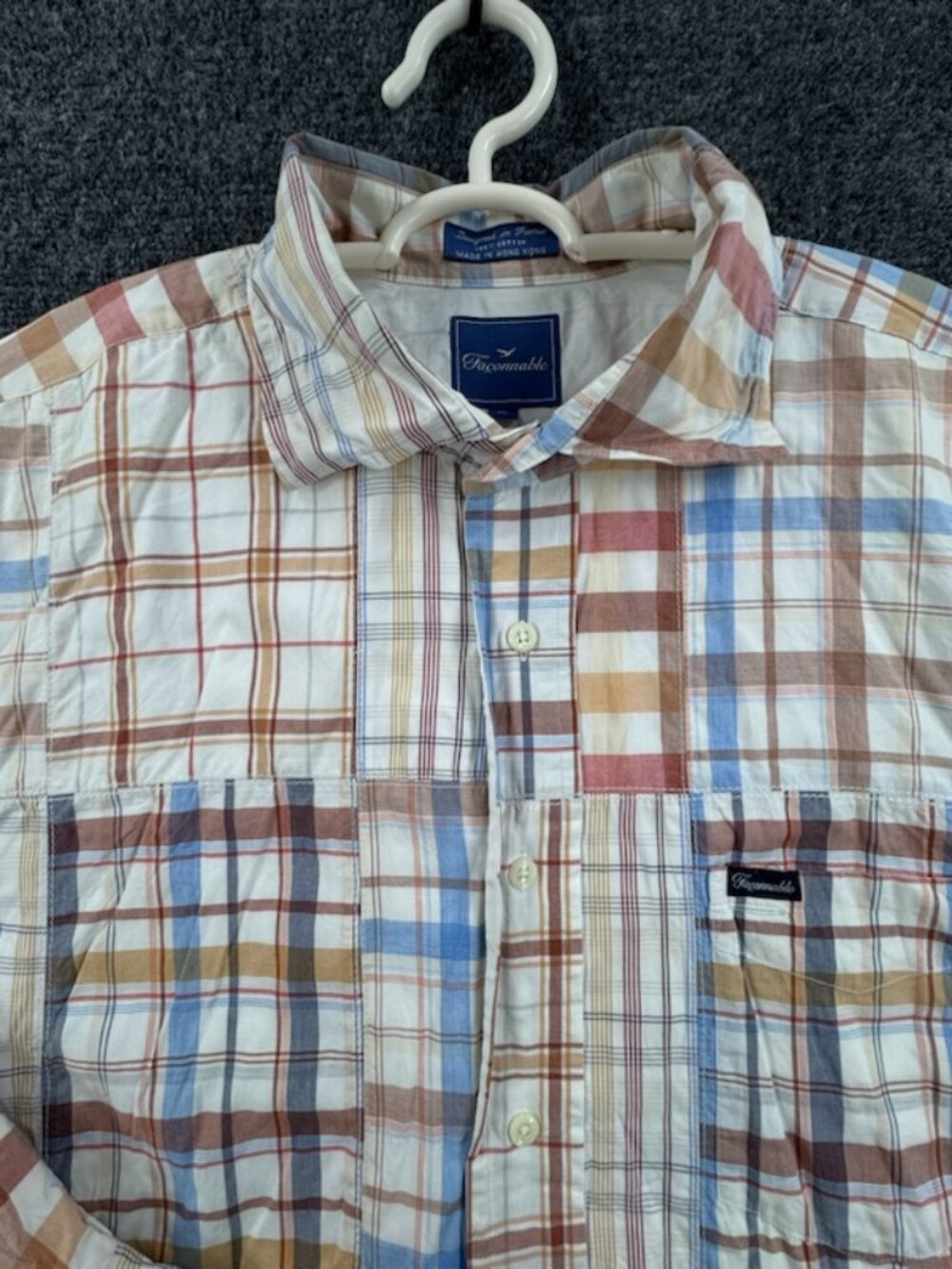 Faconnable Patchwork Heavyweight Blue Brown XL Cotton French Long Sleeve Pocket